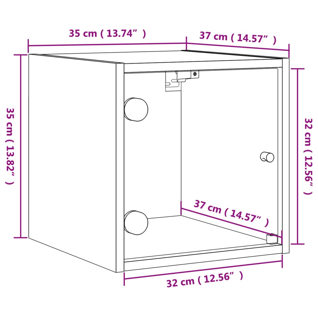 vidaXL 2 db füstös tölgy színű éjjeliszekrény üvegajtókkal 35x37x35 cm