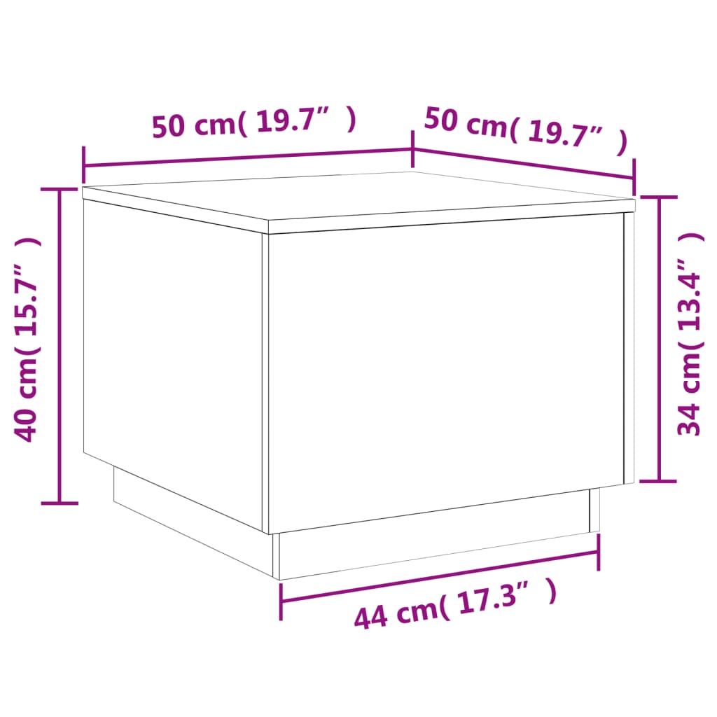 vidaXL füstös tölgy színű dohányzóasztal LED-lámpákkal 50 x 50 x 40 cm