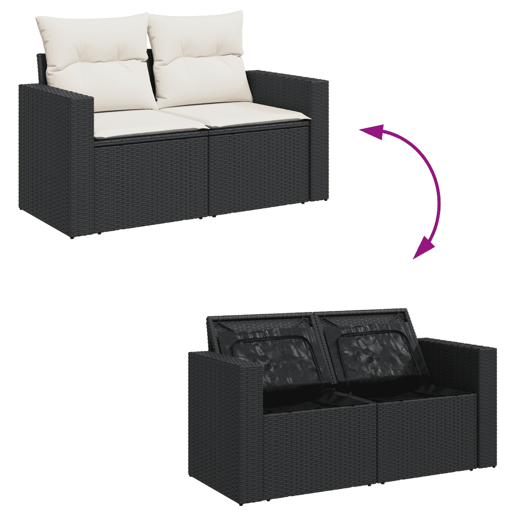 vidaXL 10 részes fekete polyrattan kerti ülőgarnitúra párnákkal