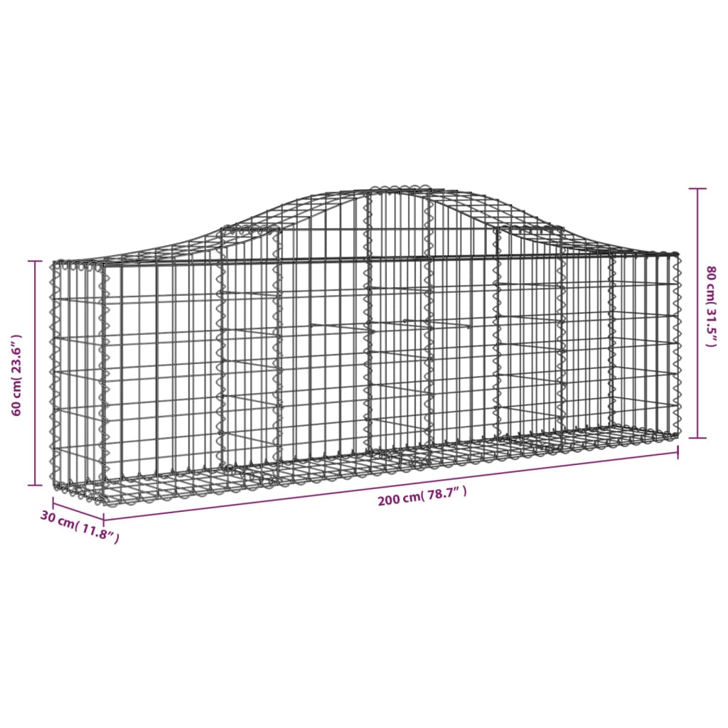 vidaXL 7 db íves horganyzott vas gabion kosár 200x30x60/80 cm