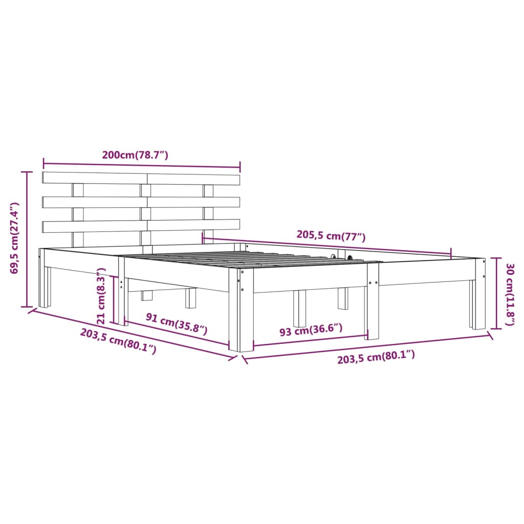 vidaXL szürke tömör fa ágykeret 200 x 200 cm