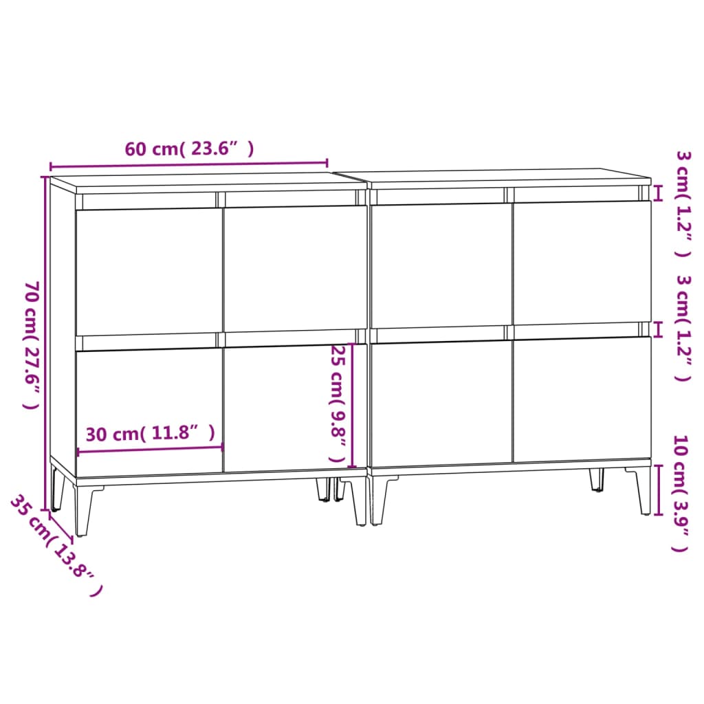 vidaXL 2 db szürke sonoma színű szerelt fa tálalószekrény 60x35x70 cm