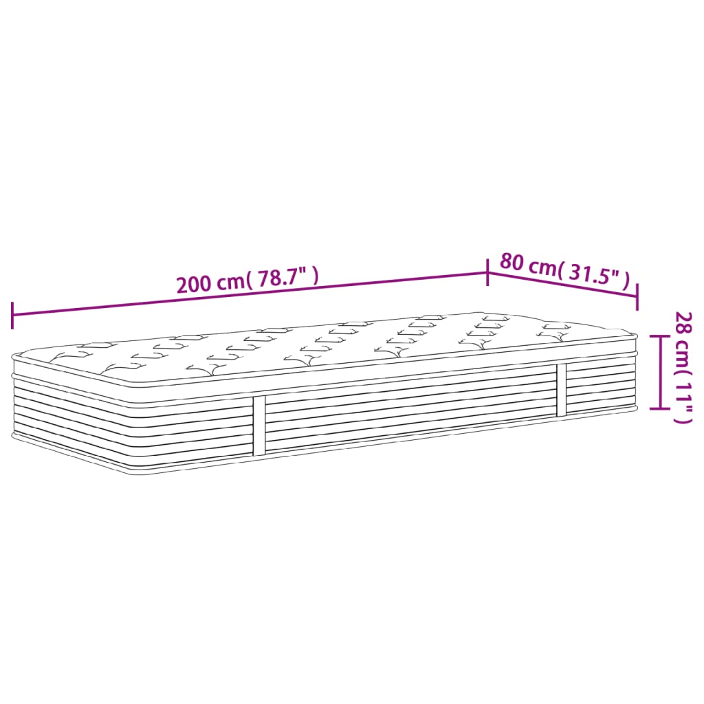 vidaXL közepes plus zsebrugós matrac 80 x 200 cm