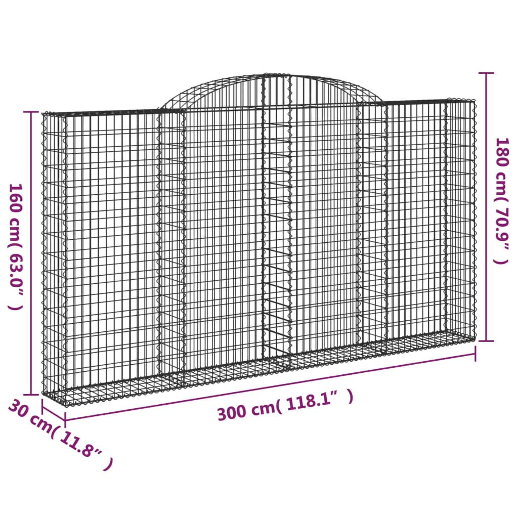 vidaXL 9 db íves horganyzott vas gabion kosár 300x30x160/180 cm