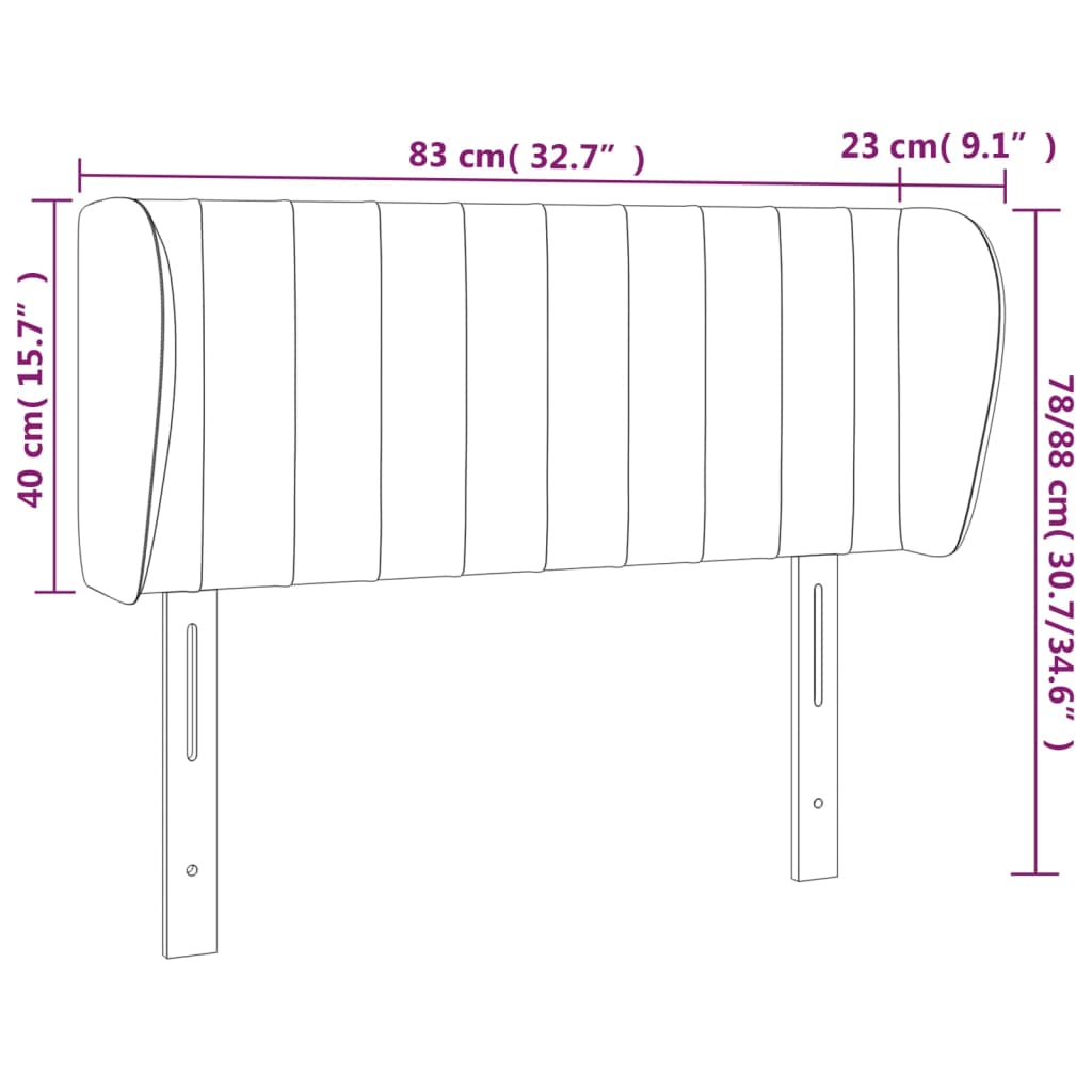 vidaXL fekete bársony fejtámla szárnyakkal 83x23x78/88 cm