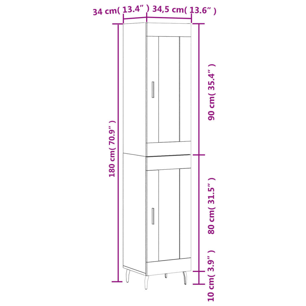 vidaXL barna tölgy színű szerelt fa magasszekrény 34,5x34x180 cm