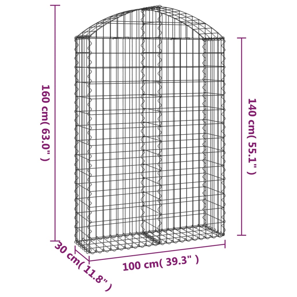 vidaXL íves horganyzott vas gabion kosár 100x30x140/160 cm