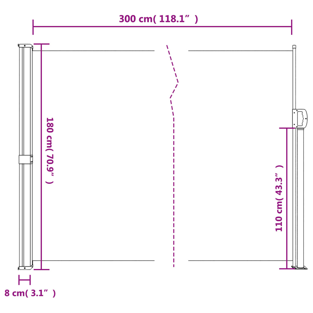 vidaXL terrakotta behúzható oldalsó napellenző 180 x 300 cm