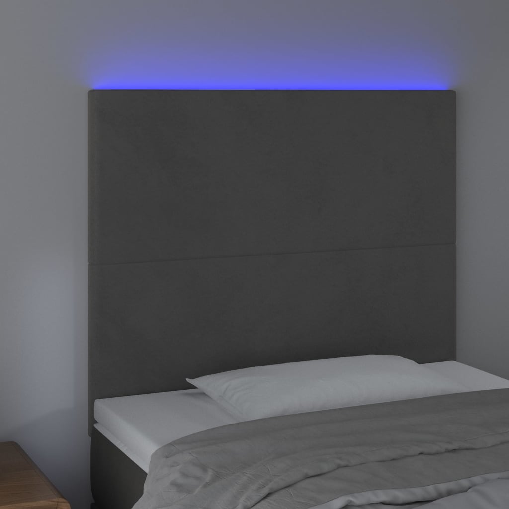 vidaXL sötétszürke bársony LED-es fejtámla 100x5x118/128 cm