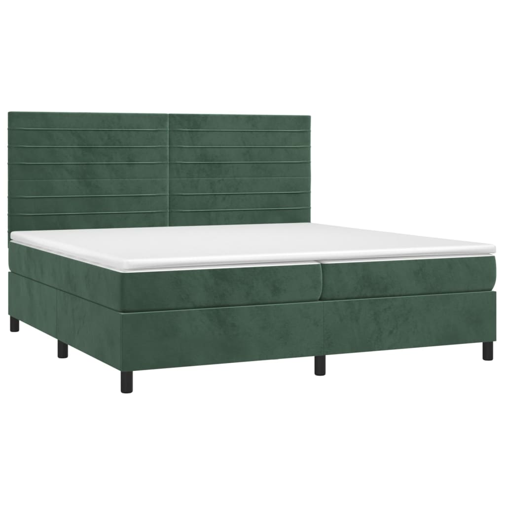 vidaXL sötétzöld bársony rugós ágy matraccal 200x200 cm