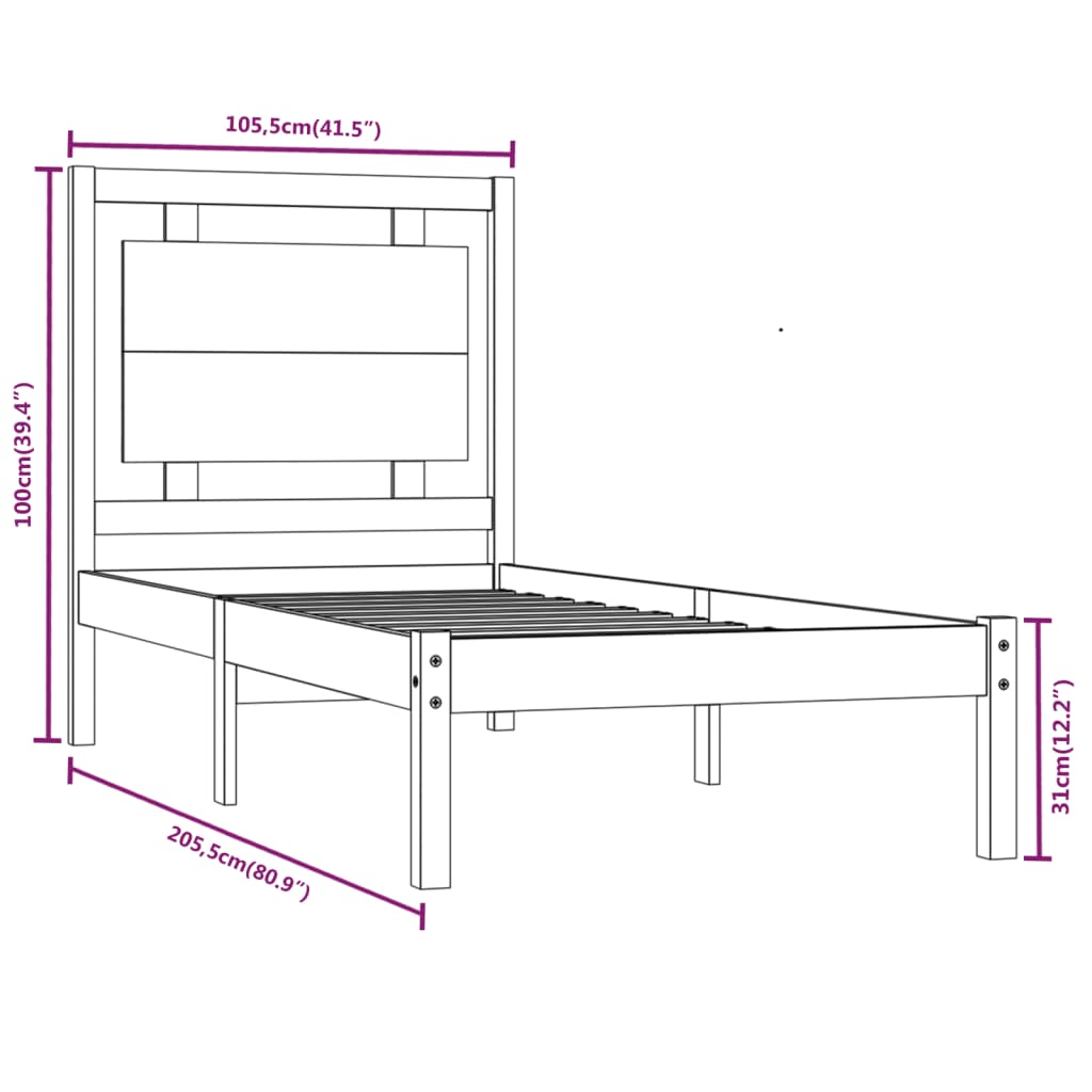 vidaXL mézbarna tömör fa ágykeret 100 x 200 cm