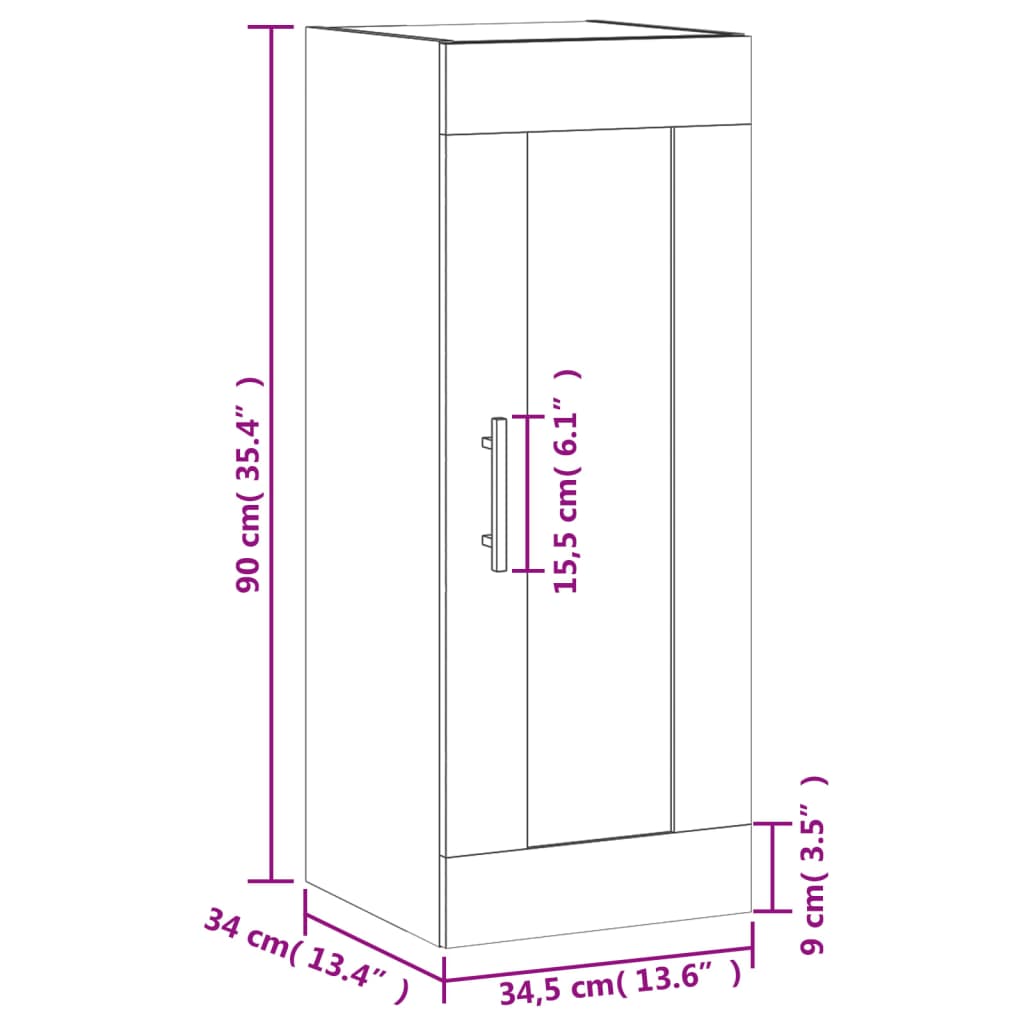 vidaXL betonszürke szerelt fa fali szekrény 34,5x34x90 cm