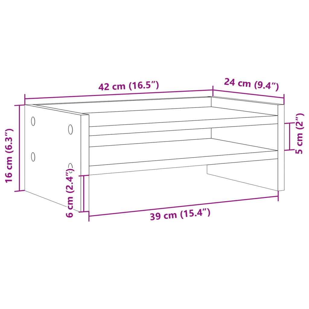 vidaXL barna tölgy színű szerelt fa monitorállvány 42 x 24 x 16 cm