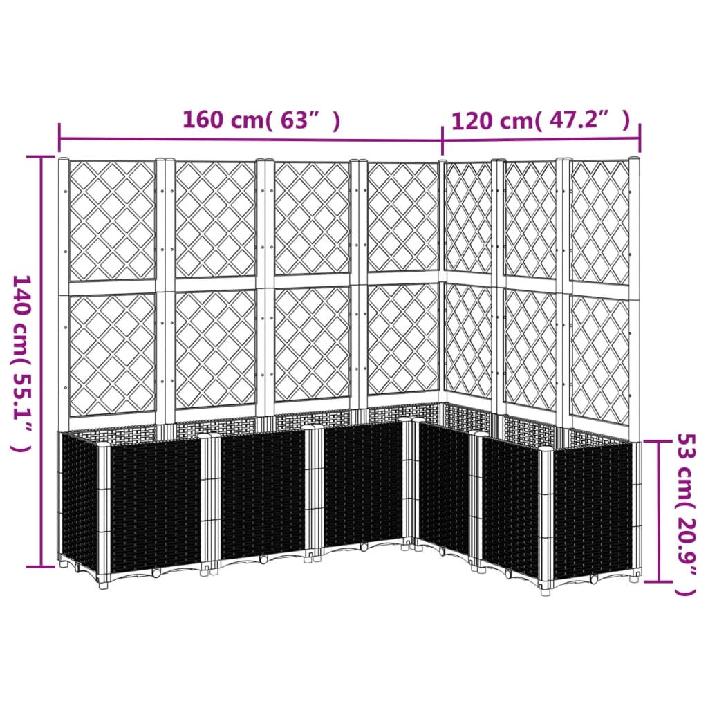 vidaXL világosszürke PP rácsos kerti ültetőláda 160 x 120 x 140 cm