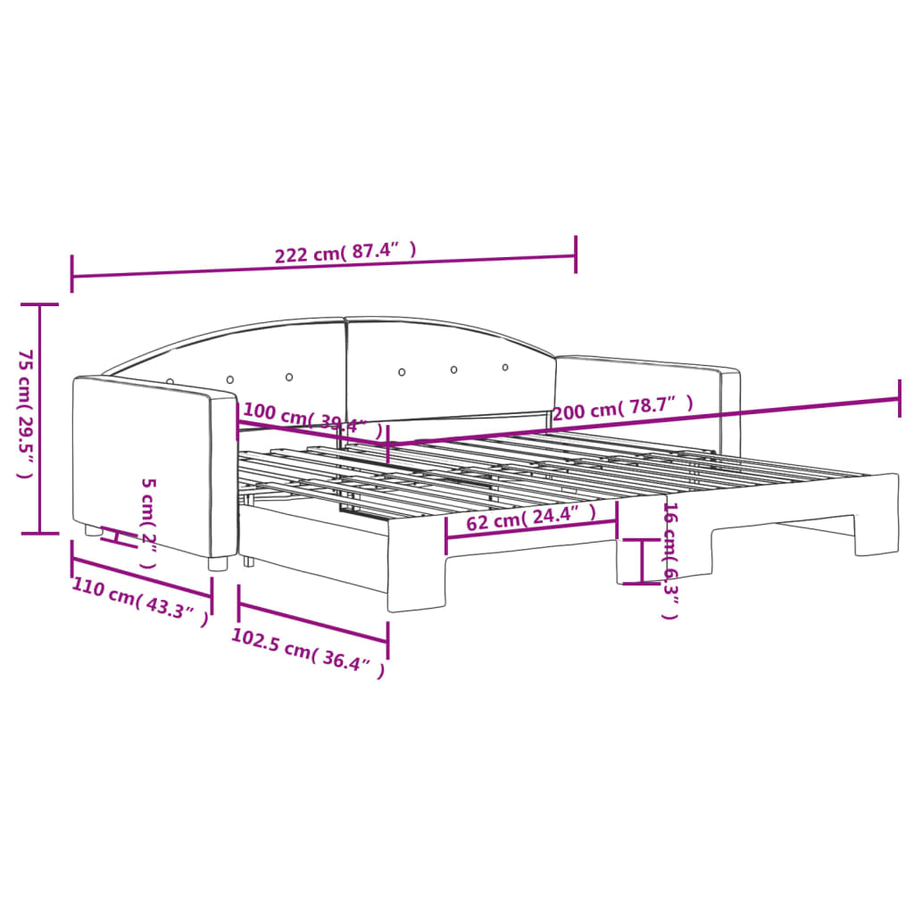 vidaXL világosszürke kihúzható szövet heverő 100 x 200 cm