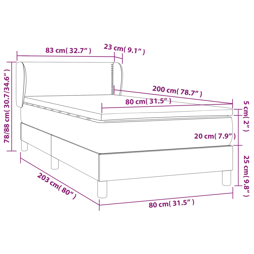 vidaXL sötétszürke bársony rugós ágy matraccal 80 x 200 cm