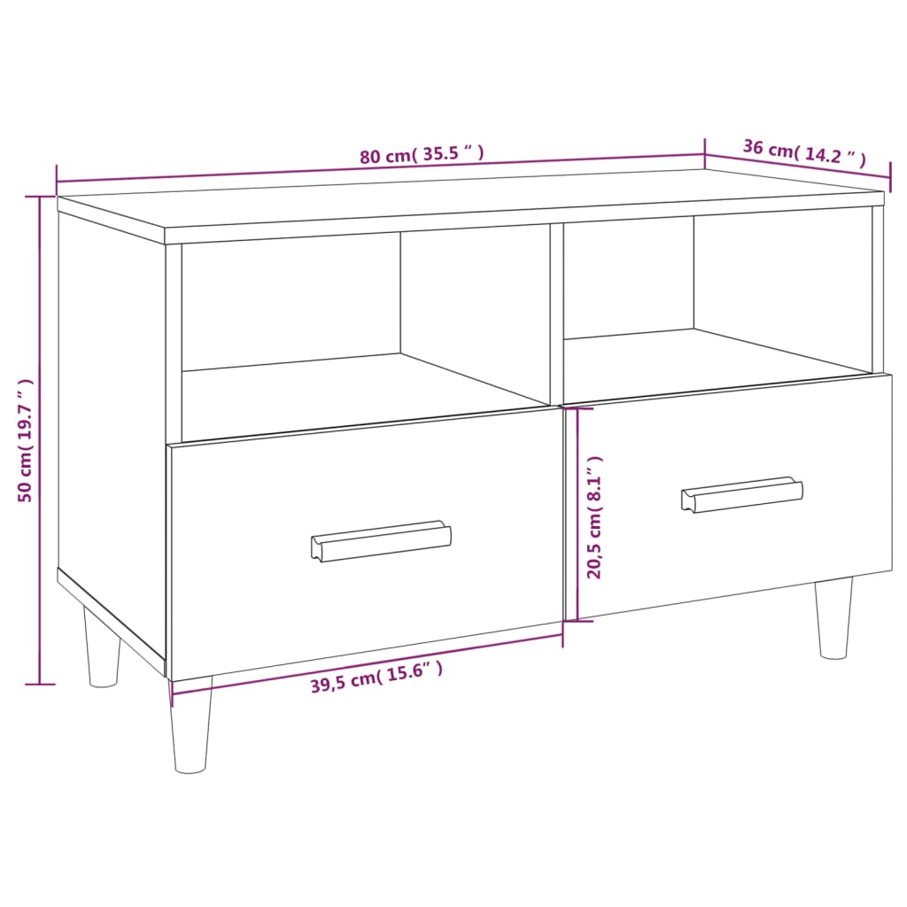 vidaXL füstös tölgy színű szerelt fa TV-szekrény 80 x 36 x 50 cm