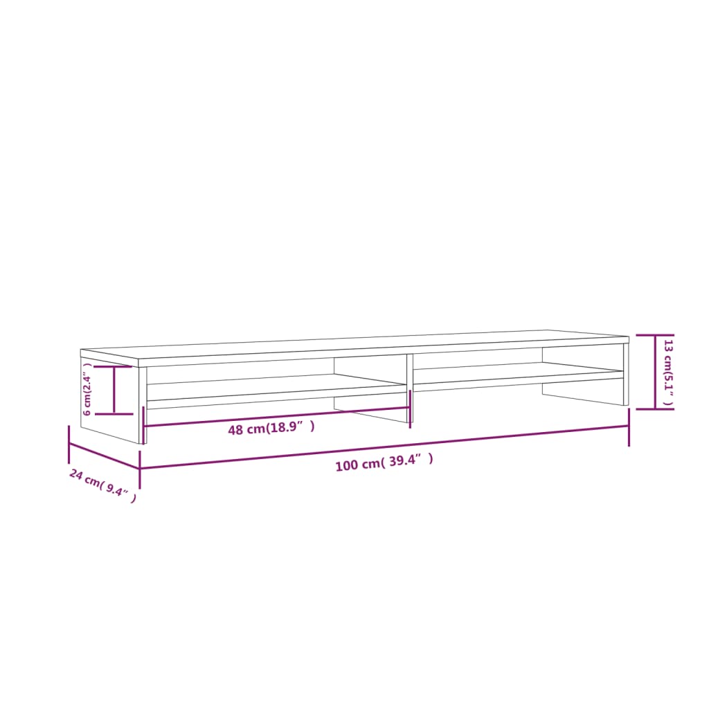 vidaXL tömör fenyőfa monitorállvány 100 x 24 x 13 cm