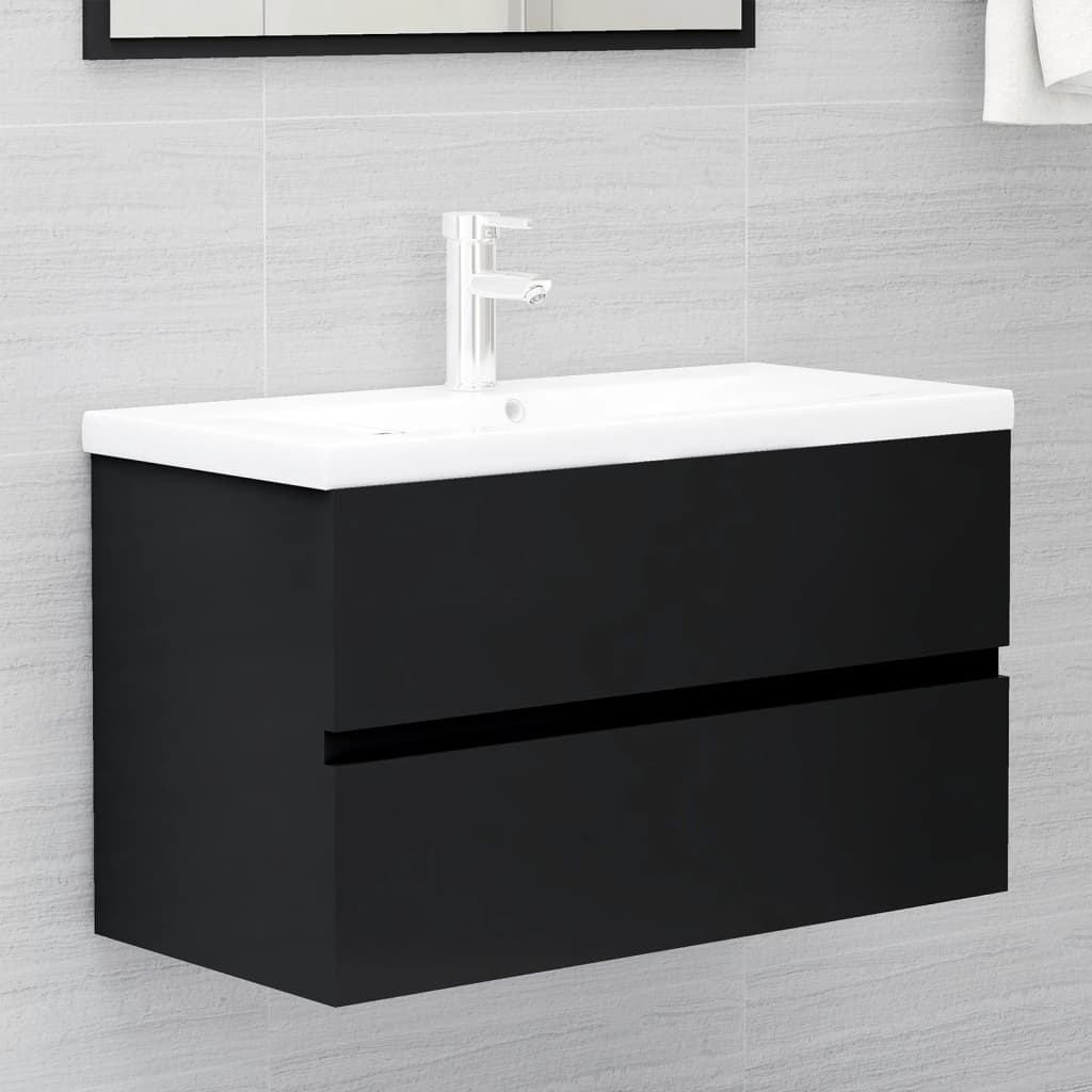 vidaXL 2 részes fekete szerelt fa fürdőszobai bútorszett