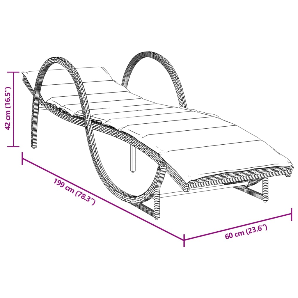 vidaXL barna polyrattan napozóágy párnával 60 x 199 x 42 cm