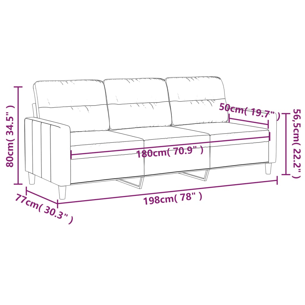 vidaXL 3 személyes bordó szövet kanapé 180 cm