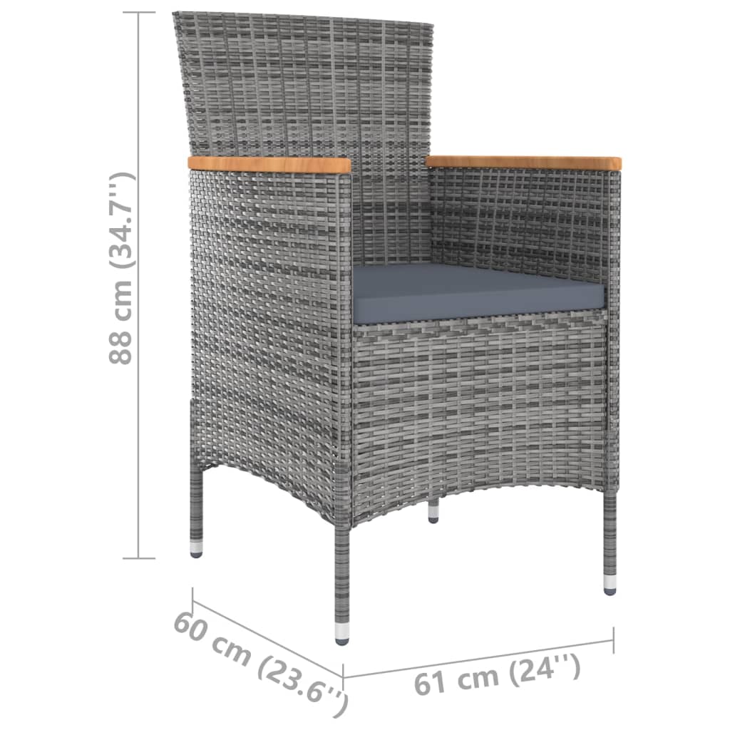 vidaXL 5 részes szürke polyrattan kültéri étkezőgarnitúra párnákkal