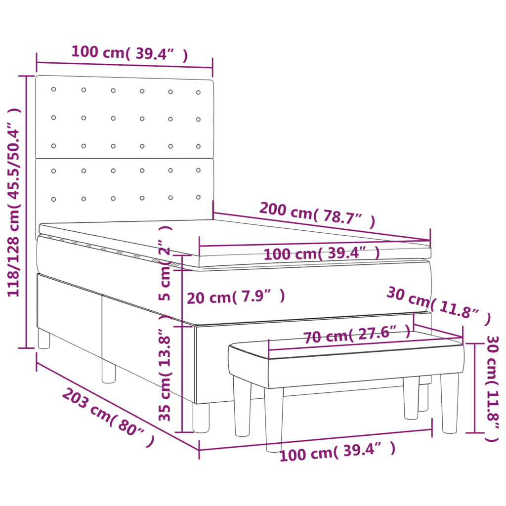 vidaXL fekete műbőr rugós ágy matraccal 100 x 200 cm