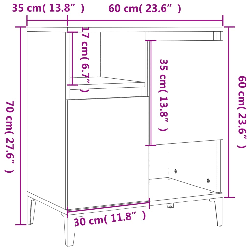 vidaXL 3 db fekete szerelt fa tálalószekrény 60 x 35 x70 cm