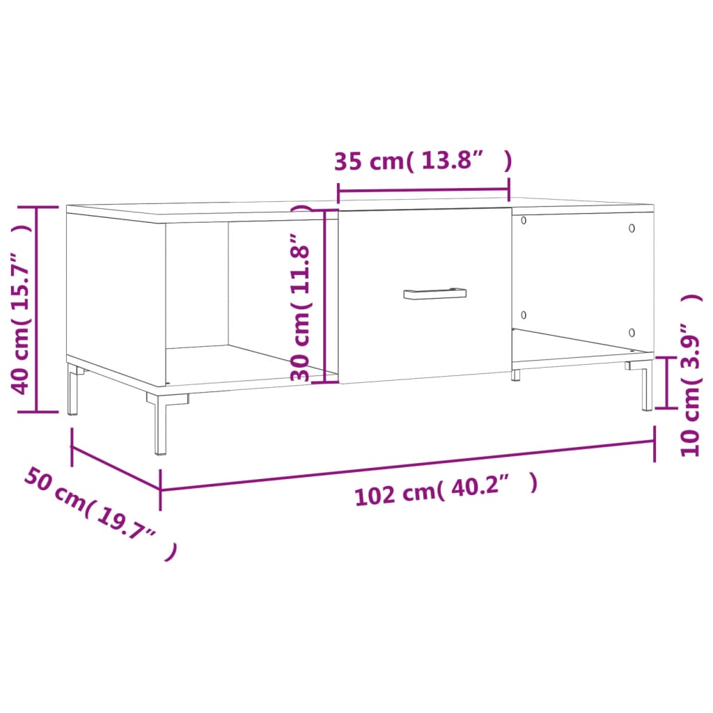 vidaXL fekete szerelt fa dohányzóasztal 102 x 50 x 40 cm