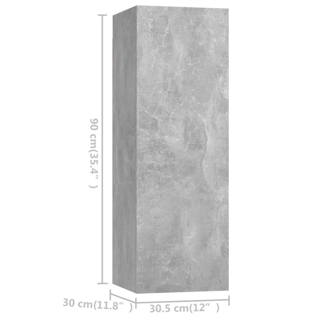 vidaXL 3 részes betonszürke szerelt fa TV-szekrényszett