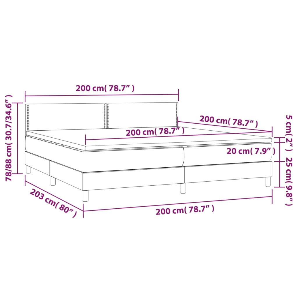 vidaXL szürke műbőr rugós ágy matraccal 200 x 200 cm