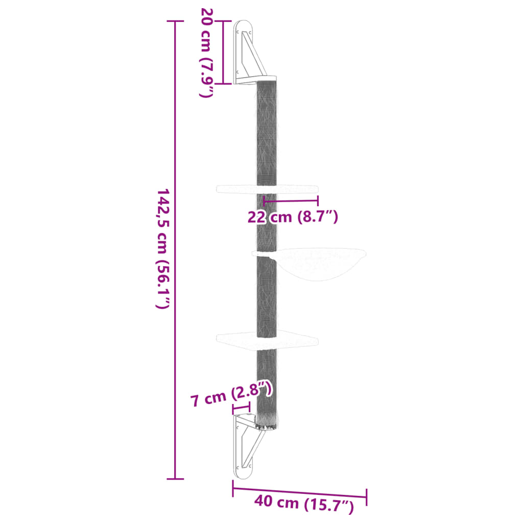 vidaXL krémszínű falra szerelhető kaparófa 142,5 cm