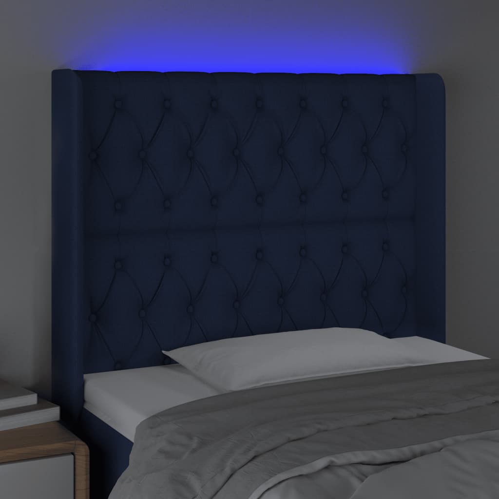 vidaXL kék szövet LED-es fejtámla 93x16x118/128 cm