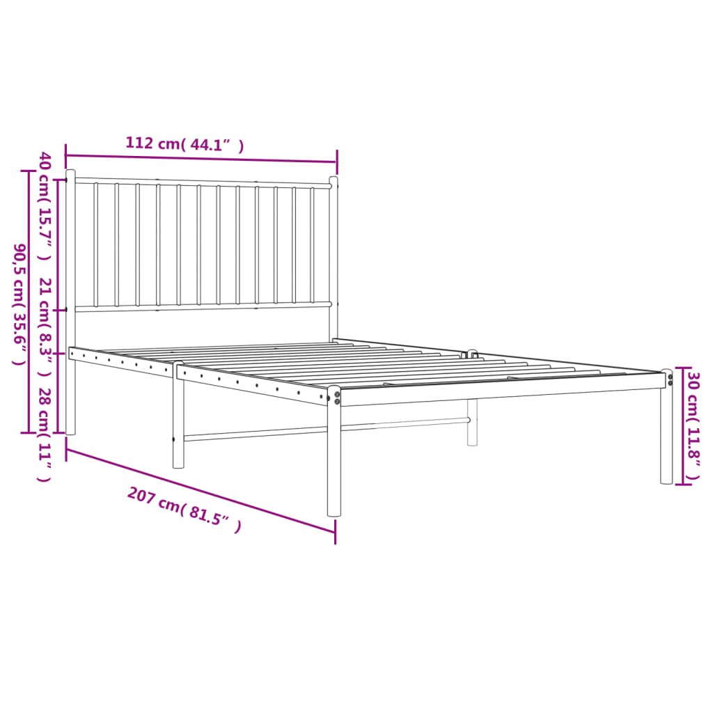 vidaXL fehér fém ágykeret fejtámlával 107x203 cm