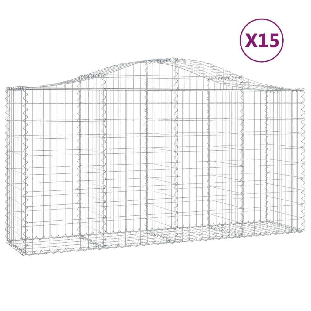 vidaXL 15 db íves horganyzott vas gabion kosár 200x50x100/120 cm