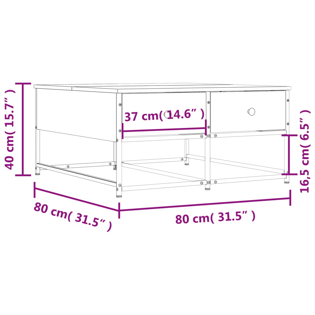 vidaXL füstös tölgy színű szerelt fa dohányzóasztal 80x80x40 cm