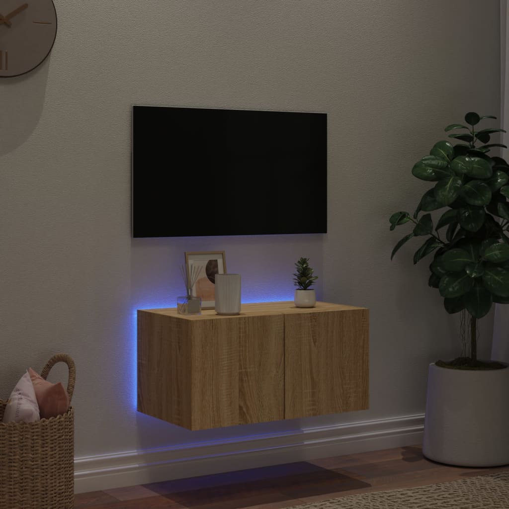 vidaXL sonoma tölgy színű fali TV-szekrény LED-ekkel 60x35x31 cm