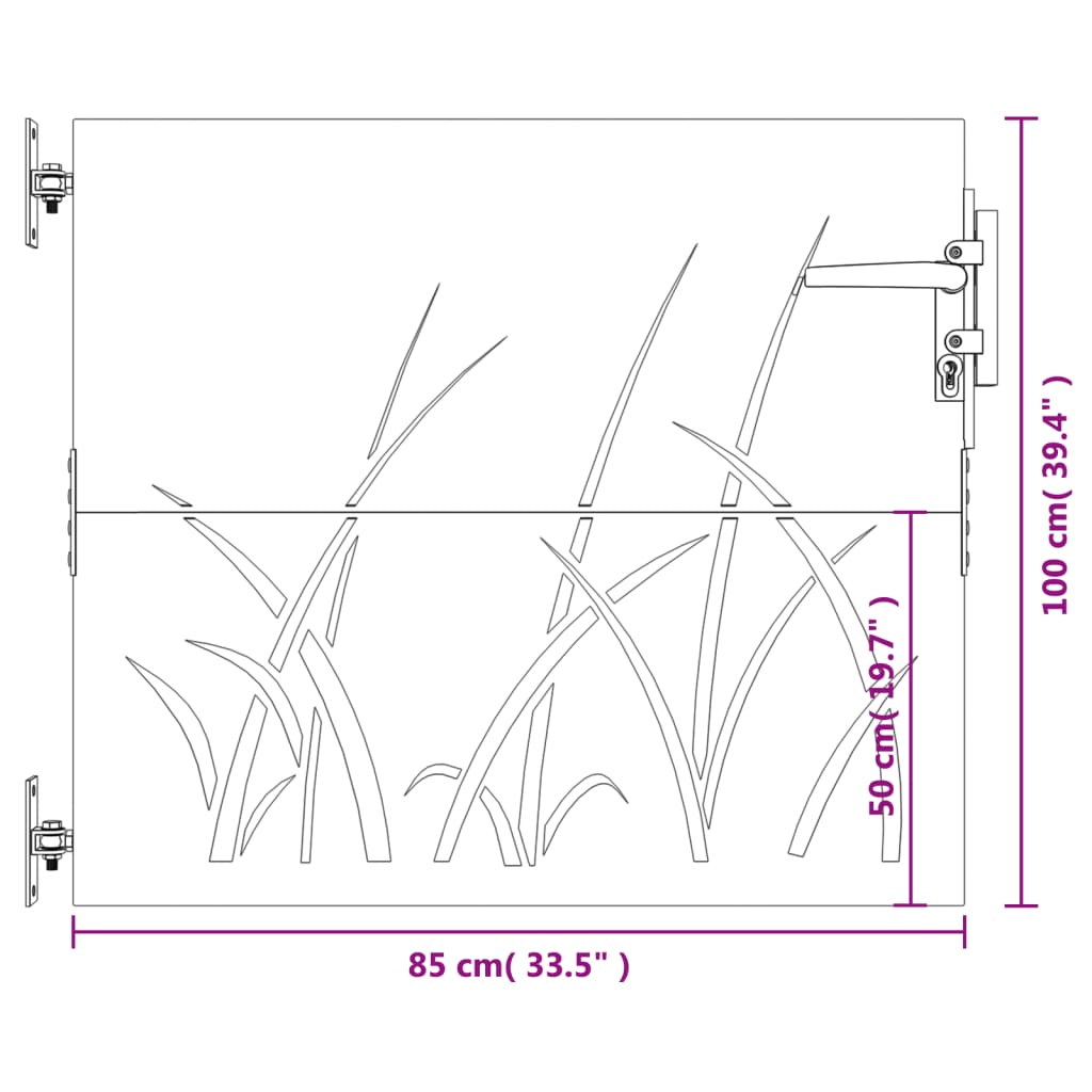 vidaXL fűmintás corten acél kerti kapu 85 x 100 cm