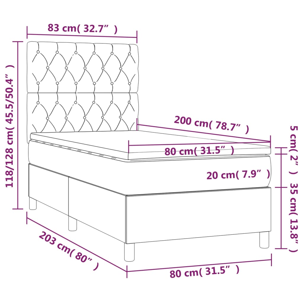 vidaXL sötétbarna szövet rugós ágy matraccal 80 x 200 cm