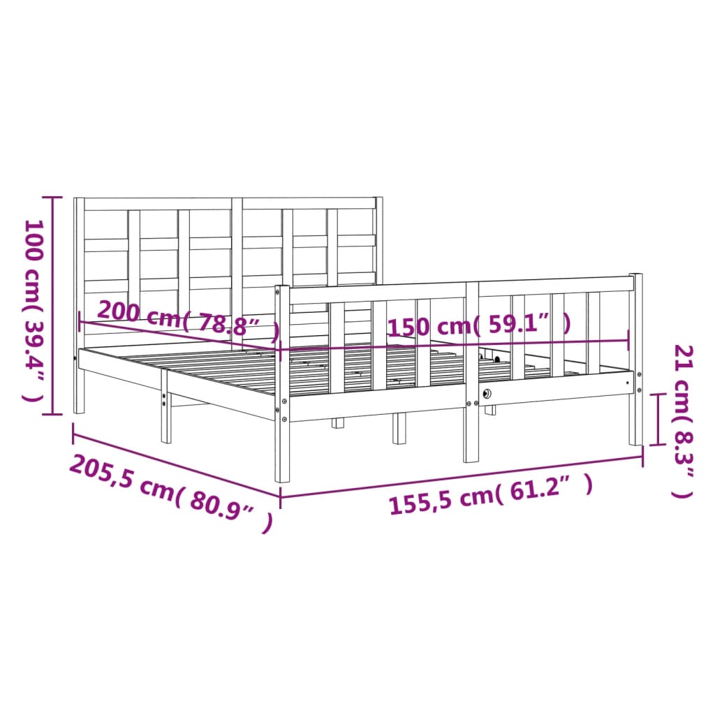 vidaXL tömör fa ágykeret fejtámlával King Size