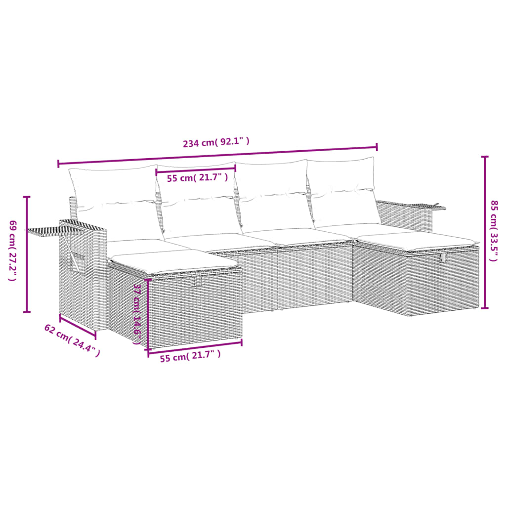 vidaXL 6 részes barna polyrattan kerti ülőgarnitúra párnával