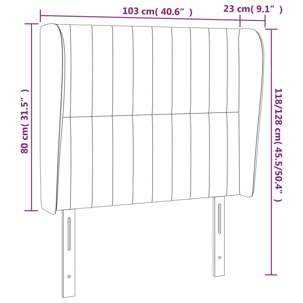 vidaXL világosszürke bársony fejtámla szárnyakkal103 x 23 x 118/128 cm