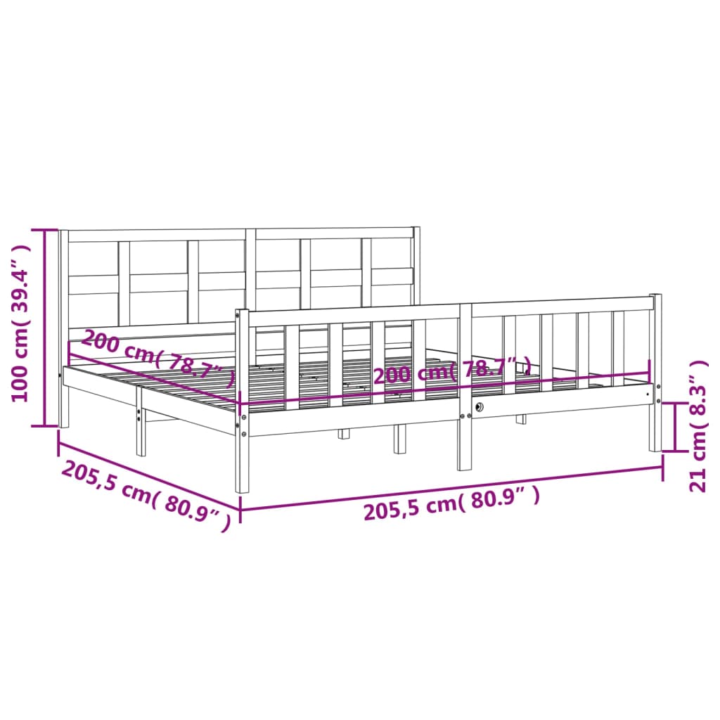 vidaXL szürke tömör fa ágykeret fejtámlával 200 x 200 cm