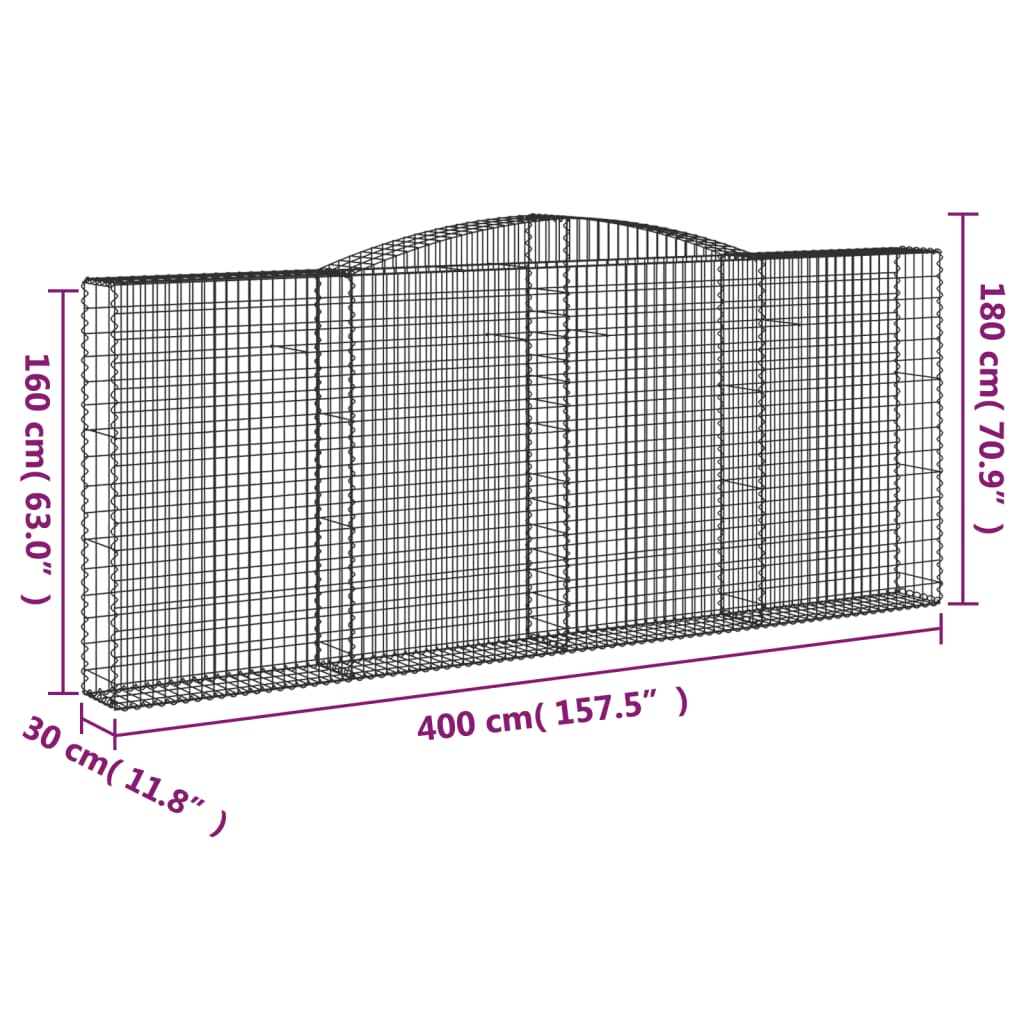 vidaXL 3 db íves horganyzott vas gabion kosár 400x30x160/180 cm