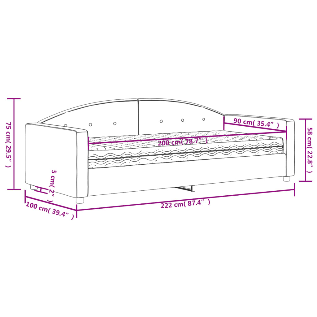 vidaXL világosszürke szövet kanapéágy matraccal 90 x 200 cm