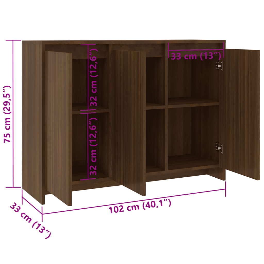 vidaXL barna tölgy színű szerelt fa tálalószekrény 102 x 33 x 75 cm