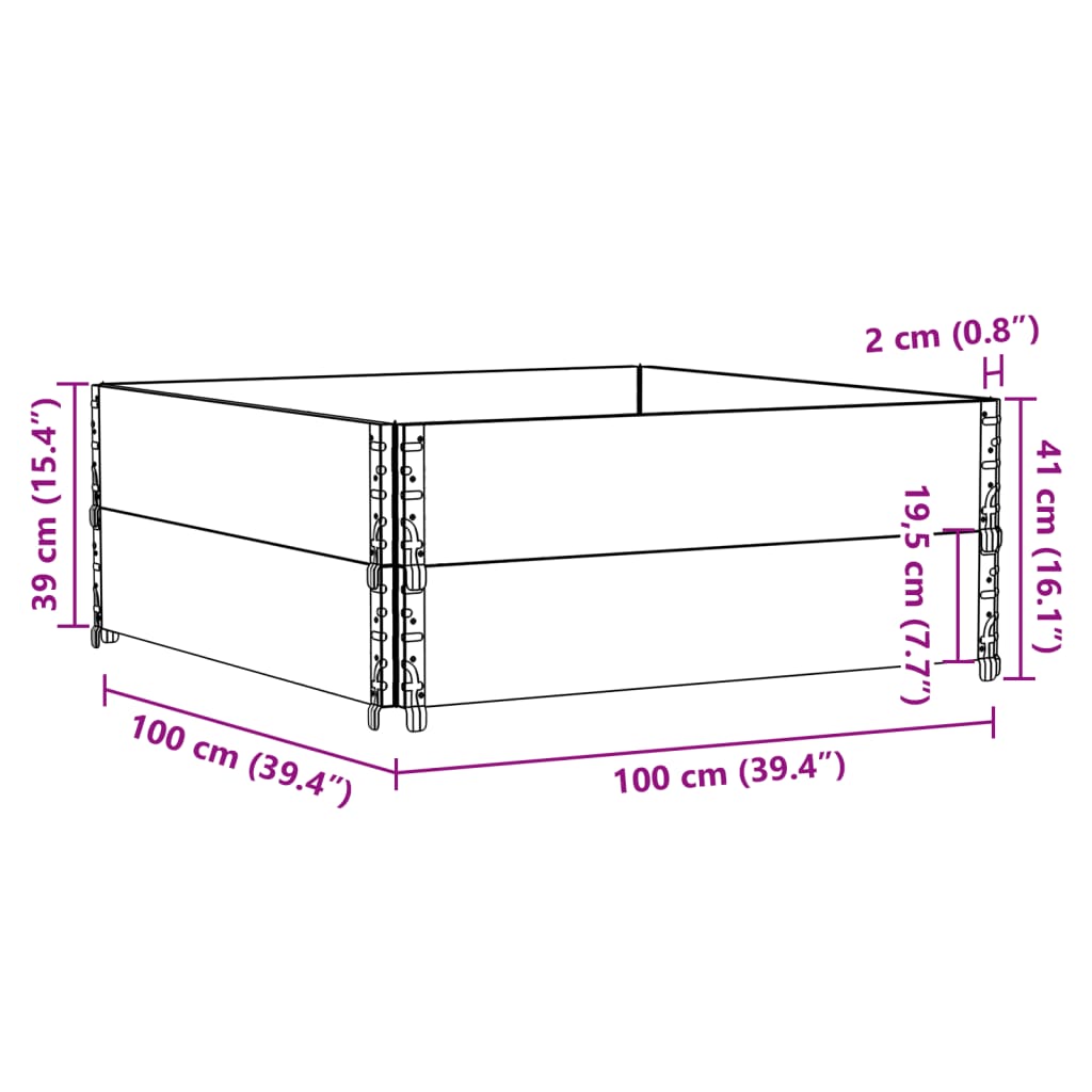 vidaXL 2 db fekete tömör fenyőfa raklapmagasító 100 x 100 cm