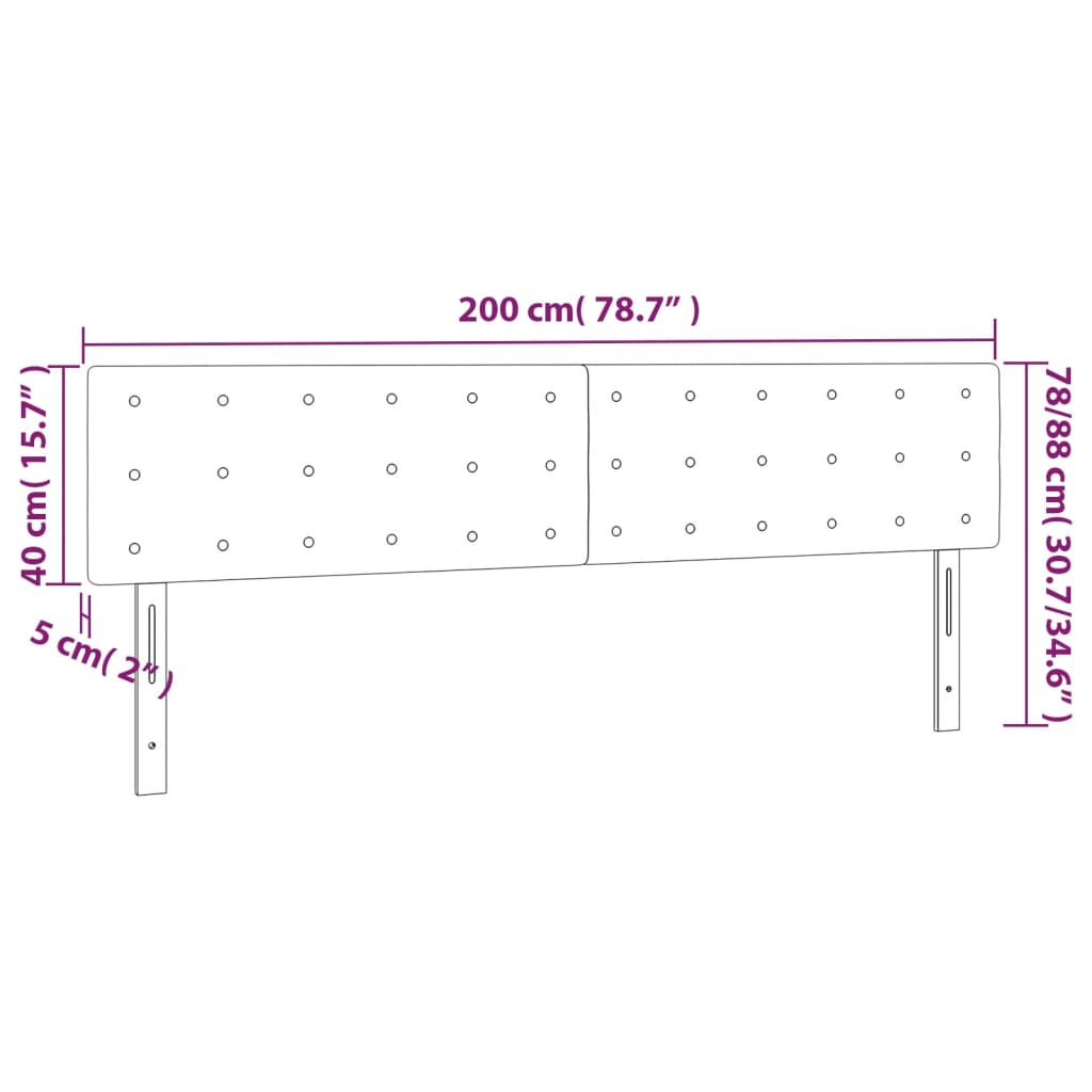 vidaXL 2 db fekete bársony fejtámla 100x5x78/88 cm