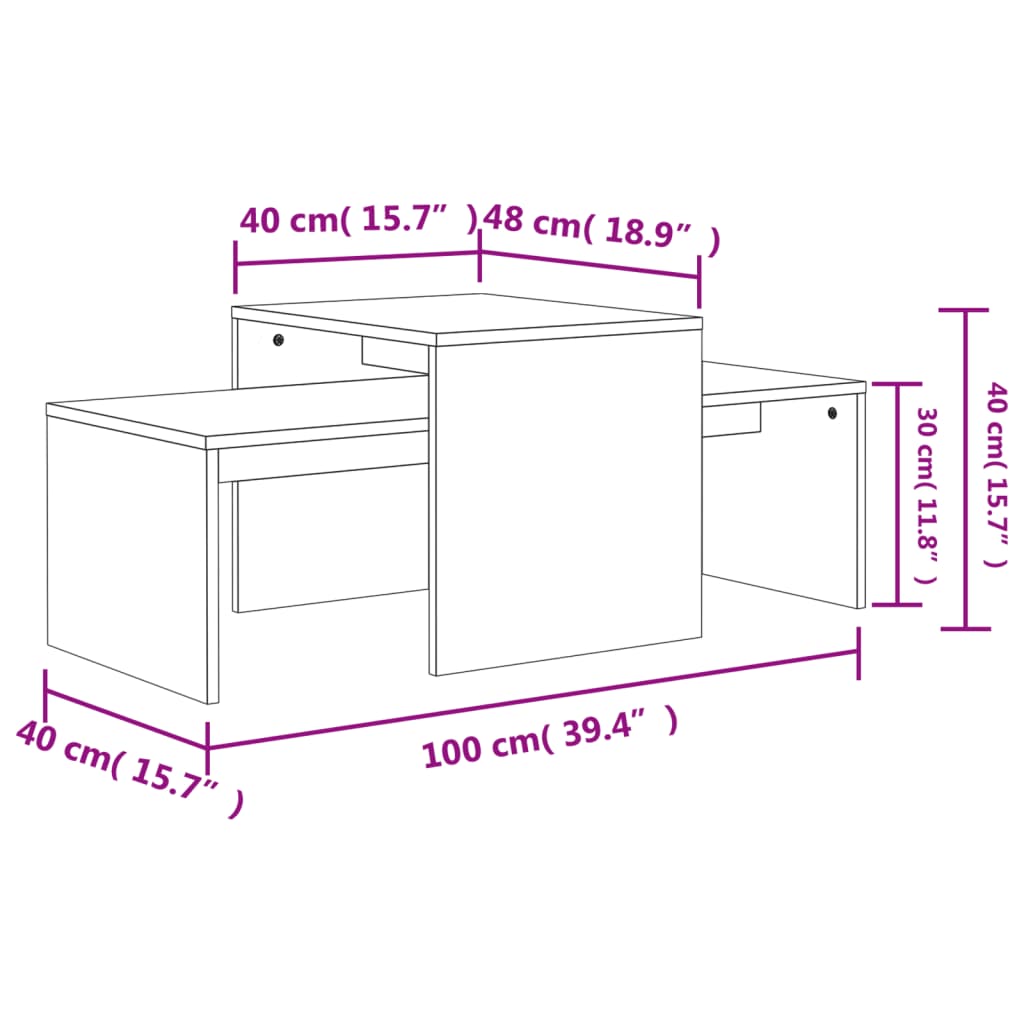 vidaXL betonszürke szerelt fa dohányzóasztal szett 100 x 48 x 40 cm