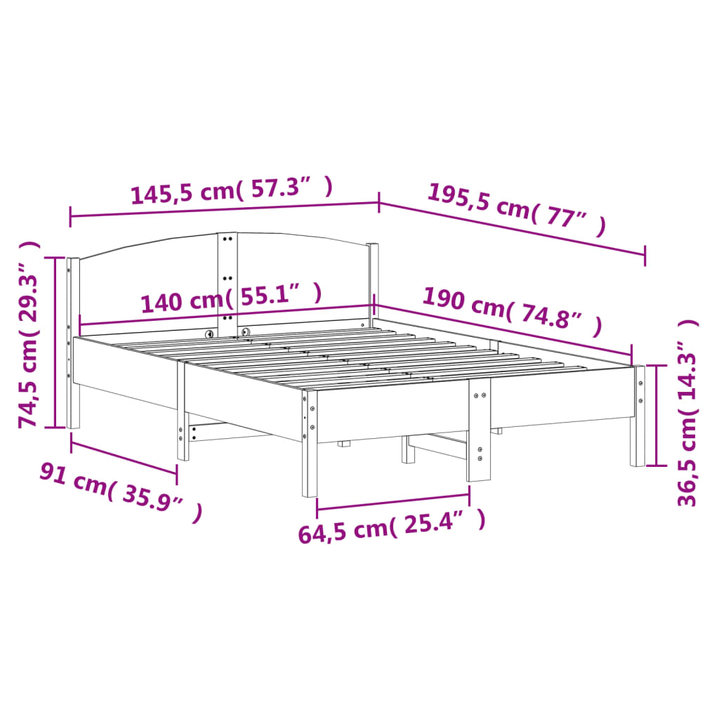 vidaXL fehér tömör fenyőfa ágy matrac nélkül 140x190 cm